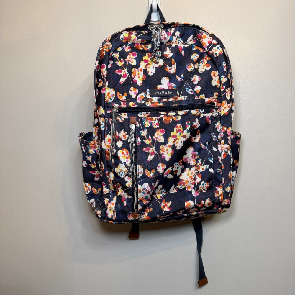 Vera Bradley Lighten Up Study Hall Backpack Navy Blue Floral Laptop Bag